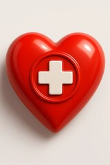 Fototapeta premium 3D Red Heart with Medical Cross Symbol – Healthcare and First Aid Concept