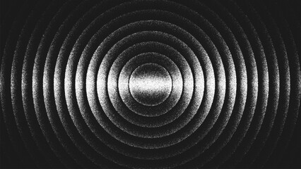 Minimalist stippling geometric design with concentric circles symbolizing infinity motion, depth, energy and vibration. Dynamic illusion of sound waves and ripples spreading endlessly in space. Vector