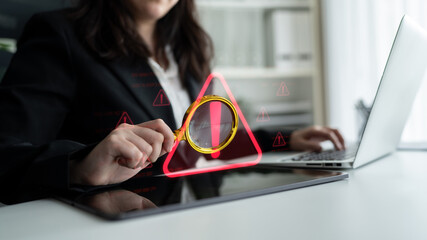 Cybersecurity alert warning showing red cyber for data breach, network threat, and cyber security...