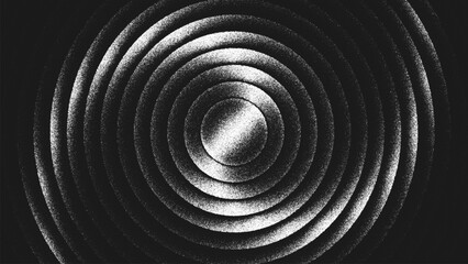 Spiral stippling art with twisted concentric circles creating an illusion of rotation, depth and continuous flow for posters, album covers, interior design. Pointillism. Noisy grainy shading. Vector