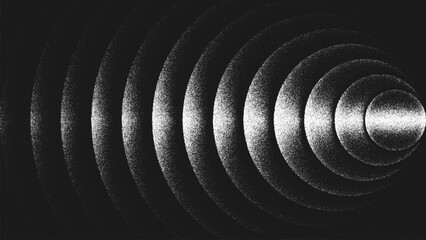 Minimalist stippling composition of circular expanding geometry radiating in perfect symmetry. Monochrome texture creates visual vibration and endless rhythm, infinity motion, depth and energy. Vector