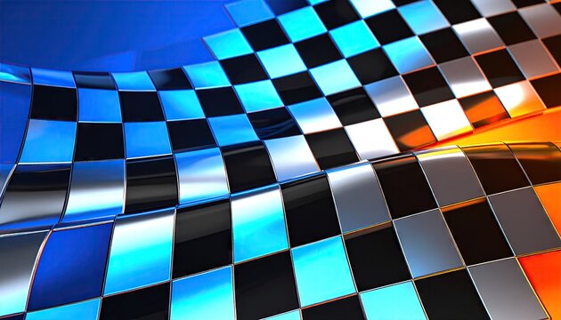 Abstract Checkerboard Flag with Chrome Edges and Vivid Gradient - Powered by Adobe