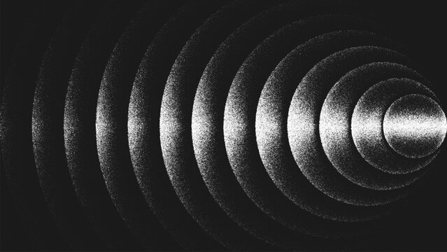 Minimalist stippling composition of circular expanding geometry radiating in perfect symmetry. Monochrome texture creates visual vibration and endless rhythm, infinity motion, depth and energy. Vector