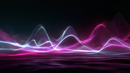 Abstract Digital Sound Waveform with Neon Glow and Particle Effects