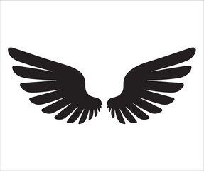 Pair of wings silhouette icon isolated on white background, black vector illustration of bird or angel wings, freedom and flight symbol design, abstract graphic for fantasy, aviation, and spiritual co