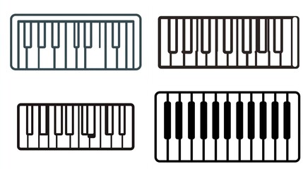 Keyboards set with black and white keys in different outlines representing music instruments