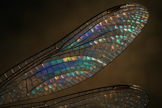 Iridescent dragonfly wing macro pattern crystalline lattice with rainbow refraction delicate translucent background for nature inspired design - Powered by Adobe