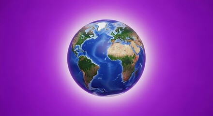 Fototapeta premium Globe on a purple backdrop, representing the planet Earth in 3D