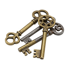 Antique skeleton keys isolated on transparent background
