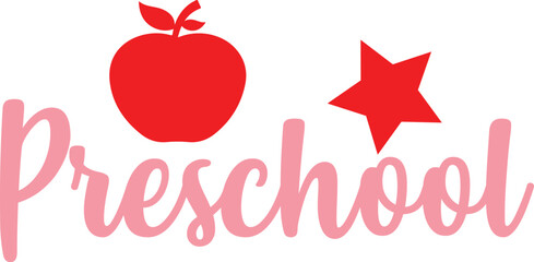 Preschool typography clip art design on plain white transparent isolated background for card, shirt, hoodie, sweatshirt, apparel, tag, mug, icon, poster or badge