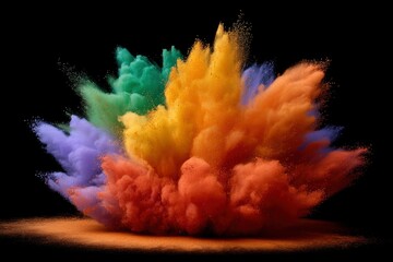 A colorful powder explosion against a black background creating a vibrant dynamic effect