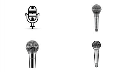 A collection of microphone illustrations a mix of retro and modern vocal equipment