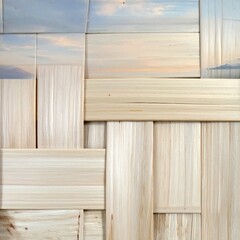 Light wood panels with sky images