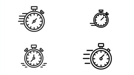 Stopwatches indicating urgency and swiftness, drawn in outline, emphasizing efficiency and speed