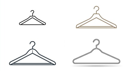 Simple line art of hangers, in black, brown, navy and silver on a clean, white background