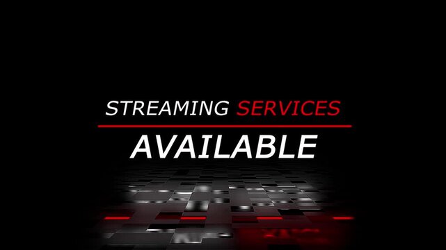 "Streaming Services Available" text animation suitable for video live streaming. Animated neon starting soon text on a transparent background, advertising next business concept. Looped 4K. 