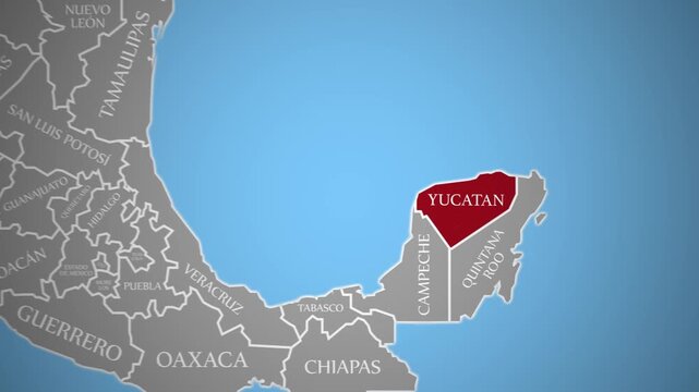 Yucatan Peninsula Highlighted on 2D Mexico Map 4K Animation