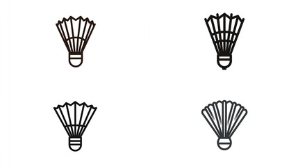 Obraz premium Four shuttlecocks in different line weights and opacities against a white background