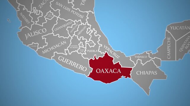 Oaxaca State Highlighted on 2D Map of Mexico Animation 4K