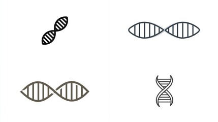 Abstract DNA molecule structure representations, double helix icons in various minimalist styles