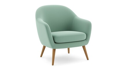 Soft mint green armchair with wooden legs on white background furniture pastel
