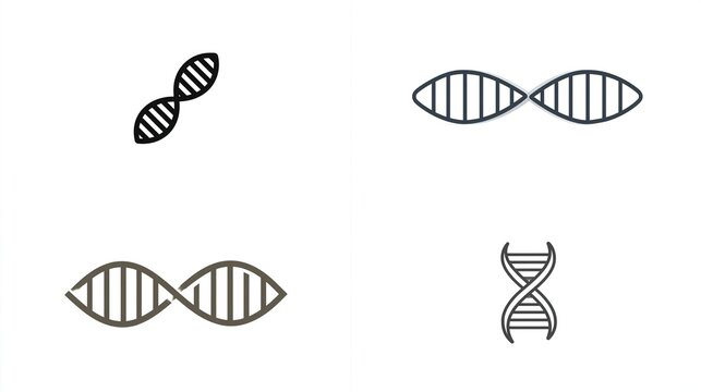 Abstract DNA molecule structure representations, double helix icons in various minimalist styles