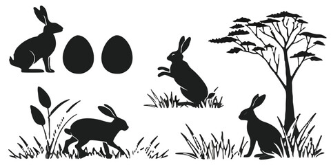 Easter Egg Silhouettes Set &ndash;Designs, Vector File, Transparent Background