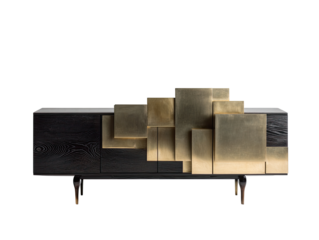 Dark wood sideboard with gold accents (2)