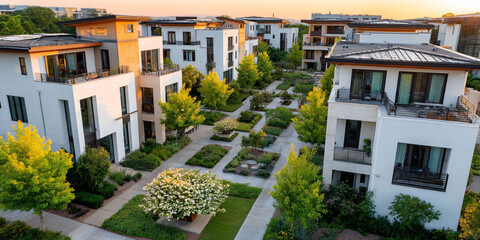 Fototapeta premium Modern Townhomes with Lush Landscaping