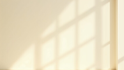 Fototapeta premium Blurred window shadow on beige wall background for product display and presentation showcase design concept brown wooden banner template