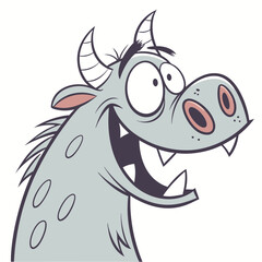 Fototapeta premium Playful Cartoon Monster with Horns and Wide Excited Expression