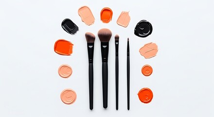 Professional makeup brushes with vibrant foundation swatches for creative beauty looks and modern cosmetic artistry, perfect for makeup tutorials and product showcases