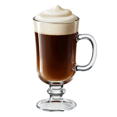Irish coffee with whipped cream isolated on transparent background