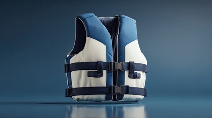 High-Quality Life Jacket Isolated on a Blue Background with Adjustable Straps for Water Safety