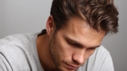 Fototapeta premium Handsome sad man looking down