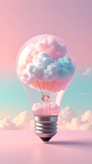 Lightbulb with pastel clouds
