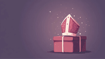 Gift box with bishop mitre hat symbolizing St. Nicholas Day celebration festive background.