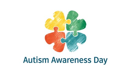 World autism awareness day banner design element. Children with development disorder support, ASD tolerance symbol. Colorful jigsaw puzzle pieces flat vector illustration with typography