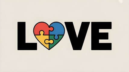 Love with Autism puzzle heart. - funny vector saying. Good for awarness month decoration, posters, textiles, gifts, t shirts.