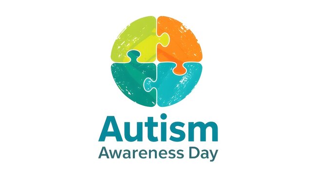 World autism awareness day banner design element. Children with development disorder support, ASD tolerance symbol. Colorful jigsaw puzzle pieces flat vector illustration with typography