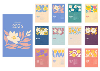 Fototapeta premium Colorful Botanical 2026 Calendar, Printable Wall and Desk Planner, Vibrant Flower Art Calendar 2026, Aesthetic Wall Decor