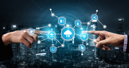 Two hands reaching towards a digital cloud network showcase innovative technology and connectivity, symbolizing the future of data and security in urban landscapes. Tessel