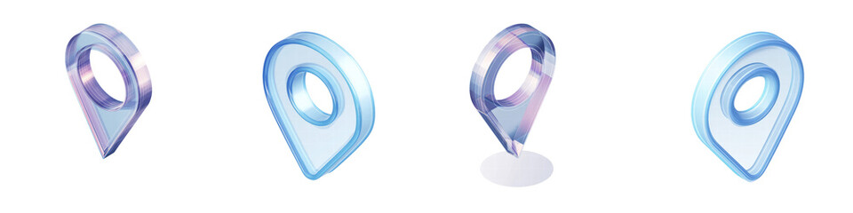 3D Isometric Glassmorphism Icon PNG Set &ndash; Map pin