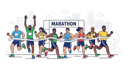 Fototapeta premium Diverse Group of Runners Crossing the Marathon Finish Line