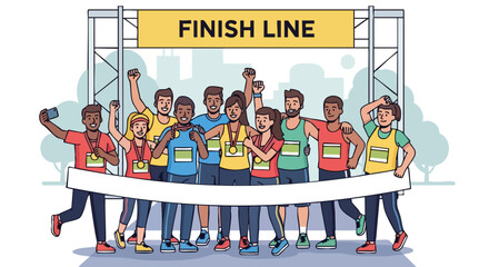 Group of Diverse Runners Celebrating at the Finish Line