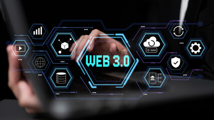 A futuristic user interface for Web 3.0 technology and applications. An overview of decentralized services like DeFi, cloud storage, and security. Motif