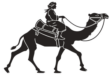 Fototapeta premium Camel with Rider Silhouette – Vector File, Transparent Background