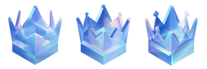 3D Isometric Glassmorphism Icon PNG Set &ndash; Crown