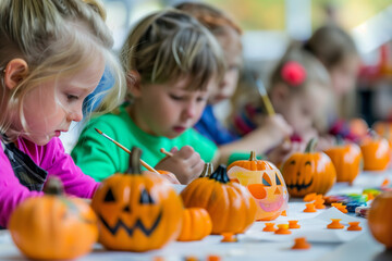 Fototapeta premium School kids drawing jack-oÂ’-lanterns