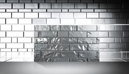 Modern display of metallic bricks